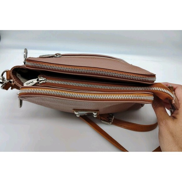 Valentina Taupe Tan Pebbled Leather Shoulder Bag Crossbody Purse Neutral Italy - Picture 8 of 16